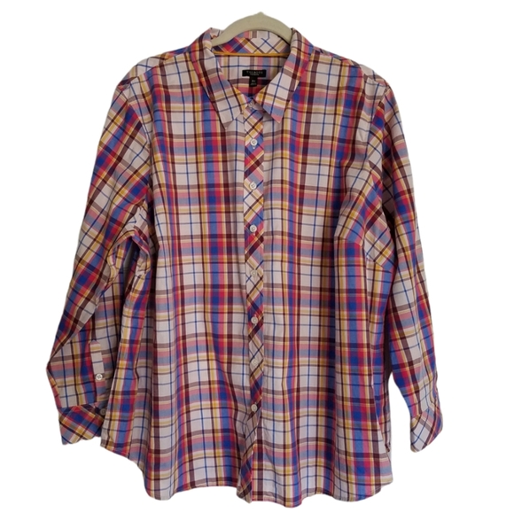 NWOT Talbots Plus Petite Plaid Long Sleeve Shirt Size 3XP 100 % Cotton - Picture 1 of 7